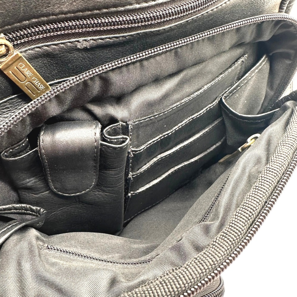 Vintage Claire Chase Black Leather Messenger Bag Crossbody Organizer Briefcase - Picture 3 of 14